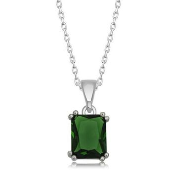 Himarry 925 Ayar Yeşil Kristal Kare Taşlı Kadın Gümüş Kolye