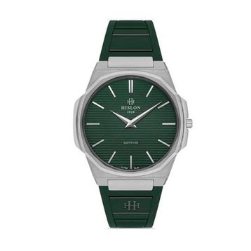 Hislon CL127S-15YS Safir Çizilmez Cam İnce Tasarım Silikon Kordon Yeşil Renk Erkek Kol Saati