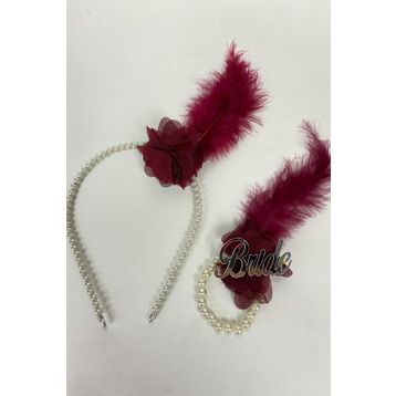 Hobigram Bordo İncili 10 Adet Gelin Tacı Bride Tüylü Bileklik