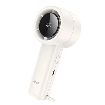 Hoco HX63 Fashion Beyaz Dijital Göstergeli Yüksek Hızlı El Tipi ve Masaüstü Soğutucu Fan
