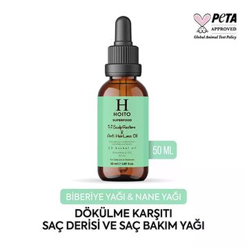 Hoito Superfood Saç Dökülmesi Karşıtı Biberiye Nane İçeren 50 ml Saç ve Saç Derisi Bakım Yağı