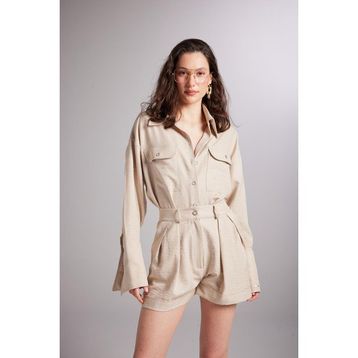 Holly Lolly HLSS24-00033 Julia Oversize Kesim Bej Kadın Gömlek