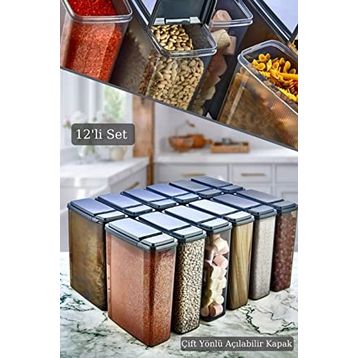 HOMENIVA 12x2400 ml Çift Kapaklı Ölçülü Erzak Saklama Kabı