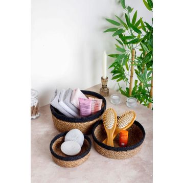 HOMENIVA Naturel Siyah Şeritli 3 Boy Hasır Sepet Banyo Organizer