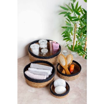 HOMENIVA Naturel Siyah Şeritli 4 Boy Hasır Sepet Banyo Organizer