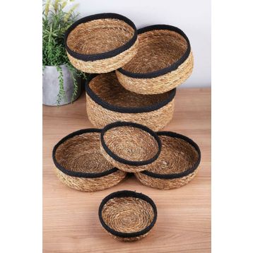 HOMENIVA Naturel Siyah Şeritli 7 Boy Hasır Sepet Banyo Organizer