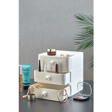 HOMENIVA Nivabox 3'lü Beyaz Takı Makyaj ve Kozmetik Düzenleyici Çekmece Ofis Masa Düzenleyici