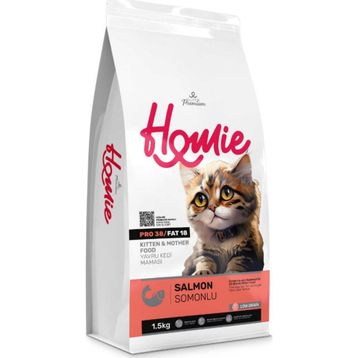Homie Kitten Düşük Tahıllı Somonlu Yavru ve Anne 1.5 kg Kedi Maması