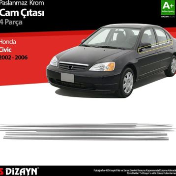 Honda Civic 2002-2006 4 Parça Krom Cam Çıtası