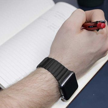 HTstore KRD-09 Siyah Deri Apple Watch 44 mm Kordon