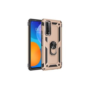Huawei P Smart 2021 Sofya Yüzüklü Silikon Kapak Gold Kılıf