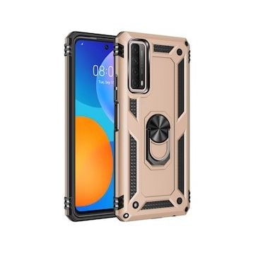Huawei P Smart 2021 Sofya Yüzüklü Silikon Kapak Gold Kılıf