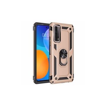 Huawei P Smart 2021 Sofya Yüzüklü Silikon Kapak Gold Kılıf