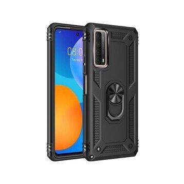 Huawei P Smart 2021 Sofya Yüzüklü Silikon Kapak Siyah Kılıf