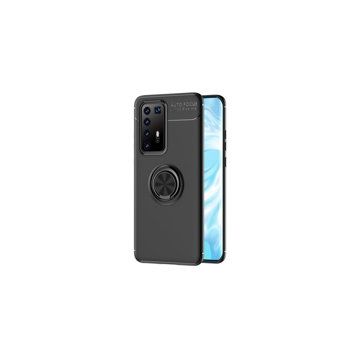 Huawei P40 Pro Range Yüzüklü Silikon Siyah Kılıf