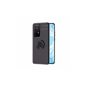 Huawei P40 Pro Range Yüzüklü Silikon Siyah Kılıf