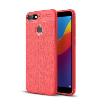 Huawei Y7 2018 Kırmızı Kılıf Slikon Deri Görünümlü Parmak İzi Bırakmaz Niss