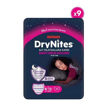 Huggies Drynites 8-13 Yaş 30-48 kg 9 Paket 81 Adet Kız Gece Külodu