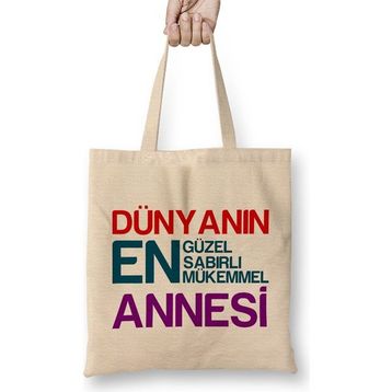 Humuts Anneler Günü Annelere Hediye 025 Bez Uzun Saplı Açık Bej Rengi Çanta