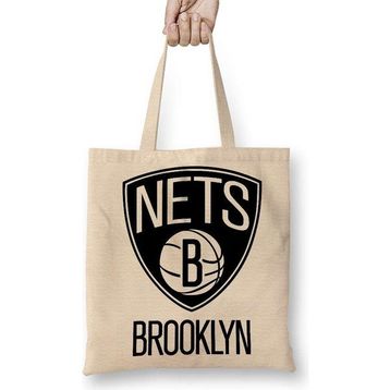 Humuts Basketbol Takımı Brooklyn Nets Bez Uzun Saplı Açık Bej Rengi Çanta
