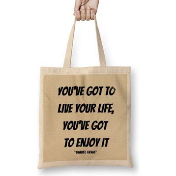 Humuts Daniel Craig Quotes Gift Açık Bej Uzun Saplı Bez Çanta