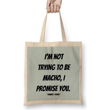 Humuts Daniel Craig Quotes Gift Açık Bej Uzun Saplı Bez Çanta