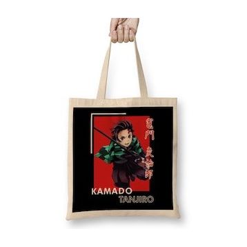 Humuts Demon Slayer Kamado Tanjiro Açık Bej Uzun Saplı Bez Çanta