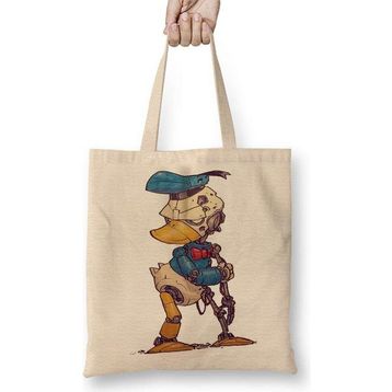 Humuts Donald Iron Duck Çizgi Film Açık Bej Uzun Saplı Bez Çanta