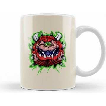 Humuts Doom Cacodemon Front and Back Tee a Beyaz Kupa
