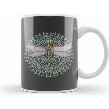 Humuts Dragonfly On Mandala Beyaz Kupa