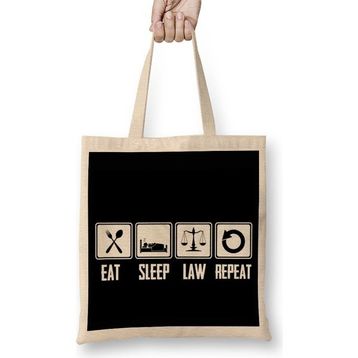 Humuts Eat Sleep Law Repeat School Lawyer Gift 01 Bez Uzun Saplı Açık Bej Rengi Çanta