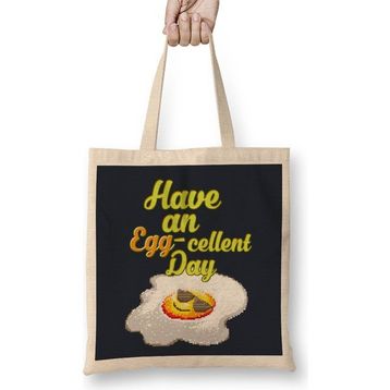 Humuts Egg Have An Eggcellent Day Açık Bej Uzun Saplı Bez Çanta