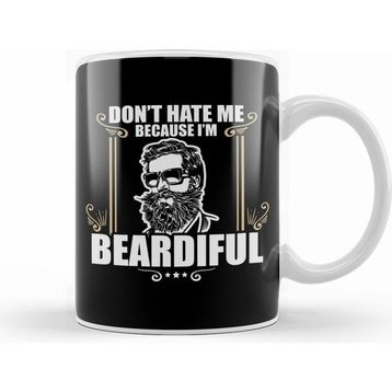 Humuts Funny Dont Hate Me Because Im Beardiful Bearded Beyaz Kupa