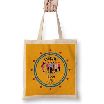 Humuts Happy Labor Day 2021 Açık Bej Uzun Saplı Bez Çanta