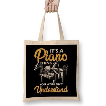 Humuts It's a Piano Thing You Wouldn't Understand Pianist Uzun Saplı Açık Bej Bez Çanta