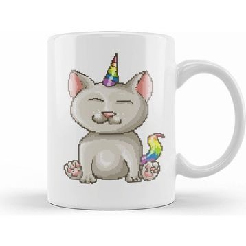 Humuts Kitten Cat Unicorn Pixel Art Kupa Bardak