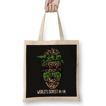 Humuts Leopard Skull Lady Worlds Dopest Mom Marijuana Weed Bez Kadın Günlük Çanta
