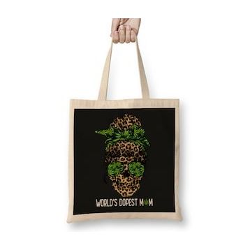 Humuts Leopard Skull Lady Worlds Dopest Mom Marijuana Weed Bez Kadın Günlük Çanta