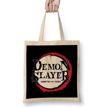 Humuts Logo Demon Slayer Kimetsu No Yaiba Uzun Saplı Açık Bej Bez Çanta