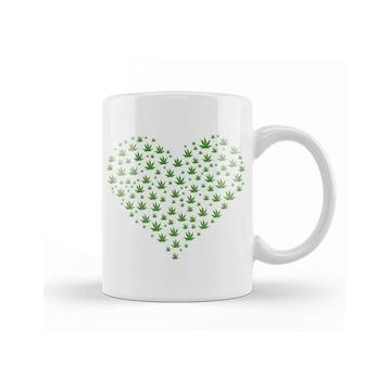 Humuts Marijuana in a Heart Shape Beyaz Kupa