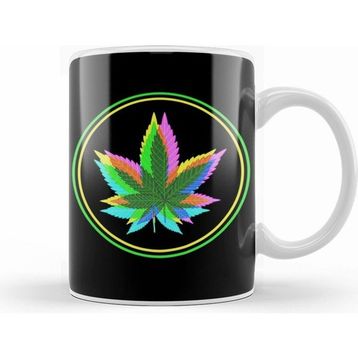 Humuts Marijuana Weed Leaves Psychedelic Neon Colored Beyaz Kupa