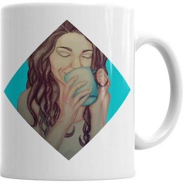 Humuts Mulher Bebendo Em Sua Xicara Azul Kupa
