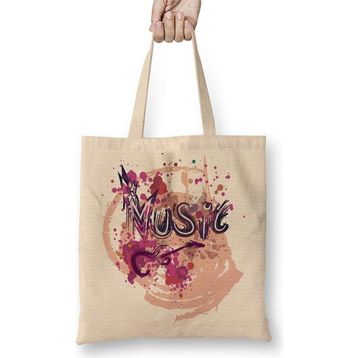 Humuts Music Splash Açık Bej Uzun Saplı Bez Çanta