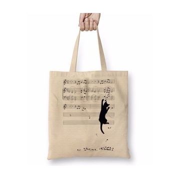 Humuts Müzik Notalı Kedi Bez Çanta