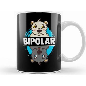 Humuts Porselen Beyaz Cute Funny Bipolar Polar Bear Polarity Pun Kupa Bardak