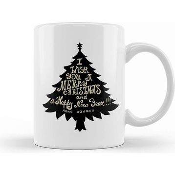 Humuts Porselen Beyaz Yılbaşı Yeni Yıl Konseptli Merry Christmas Ağaç Kupa Bardak