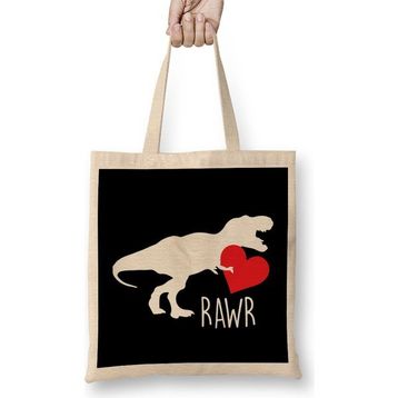 Humuts Rawr T Rex Dinosaur Heart Love Valentine S Day Bez Uzun Saplı Açık Bej Rengi Çanta