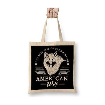 Humuts Retro Animal American Wolf White Bez Çanta