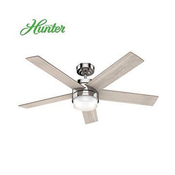 Hunter Fan Claudette Parlak Nikel 132 cm Aydınlatmalı Uzaktan Kumandalı Tavan Vantilatörü
