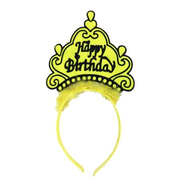 Huramarketing Happy Birthday Yazılı Neon Sarı Renk Doğum Günü Tacı